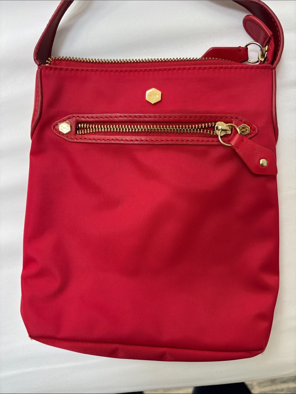 Red Women's Crossbody Bag with Gold Accents
